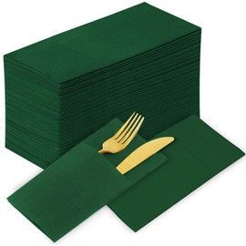 KAMMAK Dark Green Napkins Disposable with Pocket Cloth Like Dinner Paper Napkins 100 Pack Folded Guest Hand Towel for Party Decoration, Wedding Reception, Bathroom or Restaurant (16.5 x 16.5 inch)