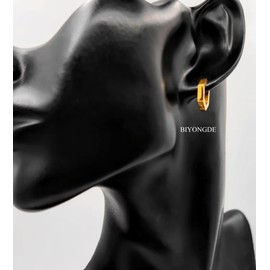 BIYONGDE Gold Color Small Hexagon Huggie Hinged Hoop Earrings Stainless Steel Men Women Minimalist Fashion Cool