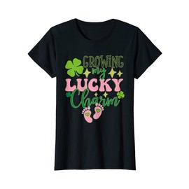 Womens Growing My Lucky Charm, Pregnancy Announcement St Patricks T-Shirt