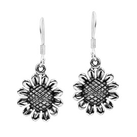 Charming Sunflower .925 Sterling Silver Dangle Earrings
