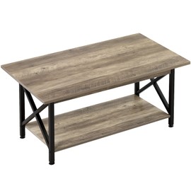 GreenForest Coffee Table Large 43.3 x 23.6 inch Rustic Farmhouse with Storage Shelf for Living Room, Easy Assembly, Gray WASH