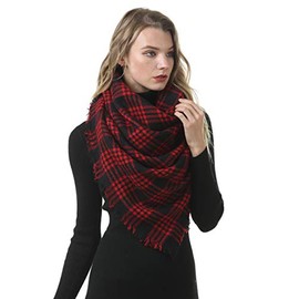 Makfort Women's Autumn Winter Scarf, Imitation Cashmere Chequered Blanket Scarf, 140 x 140 cm - F