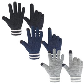 Migliore Wear 3 Pairs of Children's Magic Gloves with 2 Touchscreen Fingers, Black & Blue & Grey
