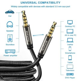 TesRank 3.5mm Audio Cable 4-Pole Nylon Aux Lead Braid Cord Support Microphone for Headphones/TV/Laptop/Smartphones/Tablets/Home Stereo/Car and More, 2M