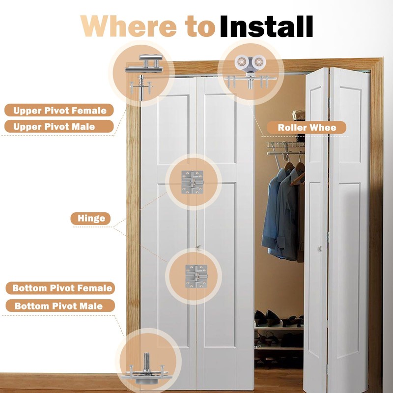 HBL' 2 Pack Bifold Door Hardware Kits, Bi-fold Door Hardware