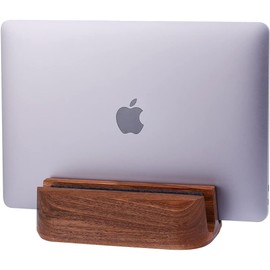 THEHRDWOOD Dual Laptop Stand Vertical Laptop Holder for Desk - All MacBook Vertical Stand up to 0.7'' Thick - Laptop Vertical Stand Handmade of Natural Wood - MacBook Holder (Dual Walnut)