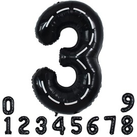 TONIFUL Race Car Black Balloons Car Birthday Party Supplies,40 Inch Giant Jumbo Helium Foil Mylar Big Number 3 Digital 3 Balloons for Boy's Birthday Party Truck Race Car Theme Party Decorations