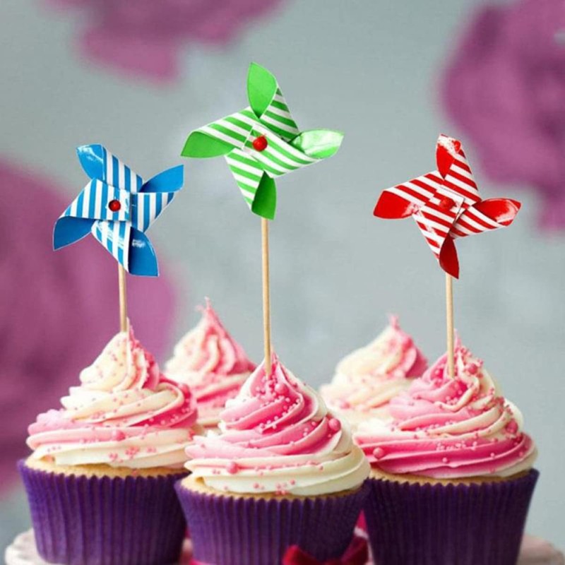 Cupcake Toppers 6pcs Mini Pinwheels miniature pinwheels tiny paper pinwheels