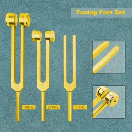 Tuning Fork Set 3 Pcs 128Hz 256Hz 512Hz Tuning Forks for Healing Chakra Set with Reflex Hammer for Buddhists Yoga Teacher Sound Healer Golden in Color