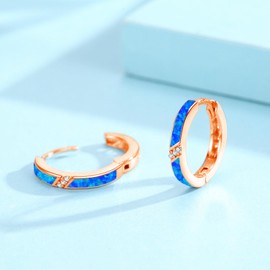 ZIPPICE Opal Earrings Women's 925 Sterling Silver Hoop Earrings Opal Hoop Earrings Small Silver Earrings Zircon Earrings Opal Jewellery Gifts for Women Wife Girls 15 mm, Sterling Silver