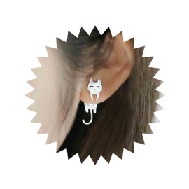 Aneneiceera Boho Cat Ear Jacket Earrings Silver Cat Earrings Small Cat Stud Earrings Hanging Cat Cute Earrings Jewellery for Women and Girls (Silver), Metal