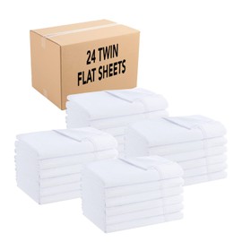 Arkwright Bulk Twin Flat Sheets - Case of 24 - Soft Brushed Microfiber Hypoallergenic Top Sheet only with Wrinkle Resistant, Bedding Essentials for Hosts and Hotels, White