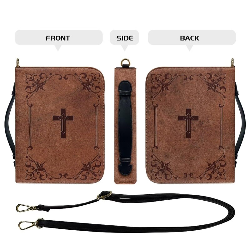 Wetoricau Brown Cross Floral Bible Cover Lightweight Bible Case Waterproof