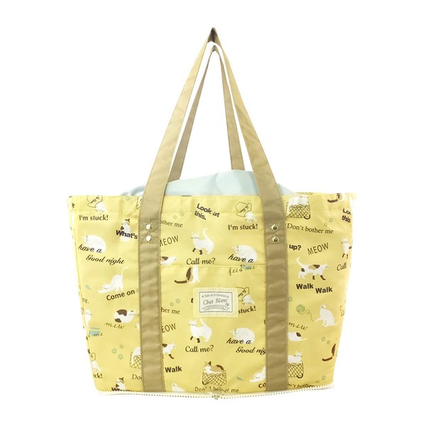 At First AF6249 Eco Bag, Cargo-compatible, Cold Storage Bag, Large Capacity, My Bag, Shopping Bag, Cat Pattern, Yellow