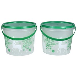 2 Pack Small Christmas Treat Bucket with Lids and Handle - Variety Prints