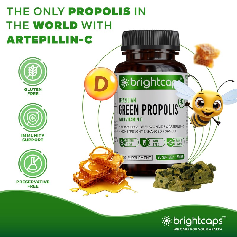 Brightcaps Brazilian Green Propolis | 87% Dry Extract | Immune