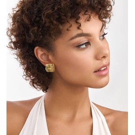 Aprilery Chunky Gold Earrings Trendy Vintage Gold Shell Geometric Stud Statement Earrings Hypoallergenic Dupes Jewelry for Women Gifts for Her (Square A)