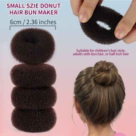 Teenitor Small Donut Hair Bun Maker Set - 4 Dark Brown Small Size Hair Bun Maker, Hair Donuts for Buns Kids, 5 Elastic Bands, 20 Hair Pins, Buns Forms for Hair