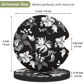 Nipichsha Car Cup Holder Coasters, Car Coasters for Cup Holders, 2 Pack Anti Slip Insert Coasters, Rubber Car Cup Mat with A Finger Notch, Cute Car Interior Accessories for Women Men(Black Flower)