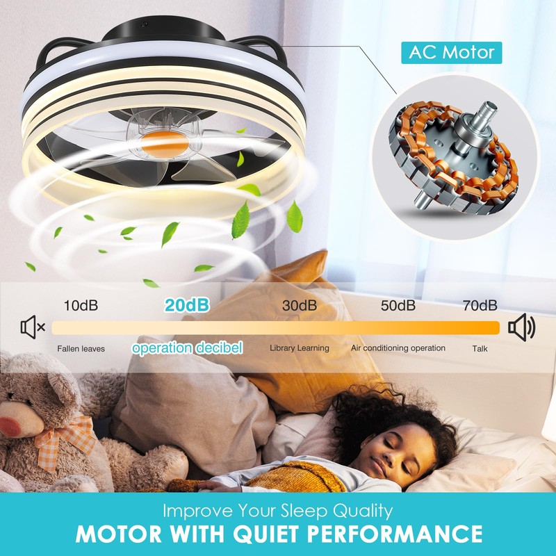 Flush Mount Ceiling Fan with Light - Small Low Profile