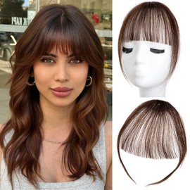 Clip in Bangs 100% Real Human Hair Extensions Wispy Bangs for Women French Bangs Fake Bangs Clip on Bangs Faux Hair extensions Fringe with Temples (A-Mdeium Brown2, Wispy Bangs)