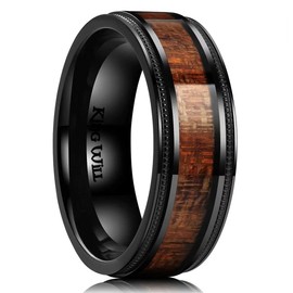 King Will NATURE 8mm Black Titanium Ring with Wood Inlay Wedding Band Ring for Men Real Comfort Fit 13