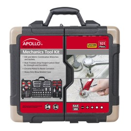 Apollo Tools 101 Piece Mechanic Tool Set for Roadside Emergencies. SAE and Metric for Mechanical Repairs for Boating, RV, Bikes, in Compact Carrying Case - Red - DT0006