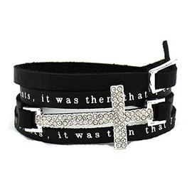 4030265 Footprints Poem Leather Wrap Bracelet Adjustable Belt Buckle Style Foot Prints