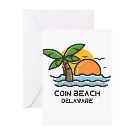 CafePress Delaware Coin Beach Greeting Cards Folded Greeting Card Glossy