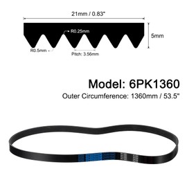QUARKZMAN 6PK1360 V-Ribbed Belt, 6 Ribs, 1360 mm Length x 21 mm Width x 5 mm Height, EPDM Poly V Belt, Multiple V-Ribbed Belt