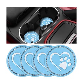 KHGUZ 4PCS Bling Paw Heart Car Cup Holder Coaster, 2.75 inch Crystal Rhinestone Anti Slip Cute Vehicle Heart Drink Mat, Lovely Auto Interior Bottle Pad Decor Accessories, Universal Fit (Light Blue)