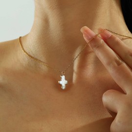 ALRNBY Pearl Cross Necklace for Women Gifts for Christmas Natural Chunky Baroque Pearl Necklaces Small Cross Pendant Big Gold/Silver Cross Necklace for Men Trendy Christian Gifts (Small Gold)
