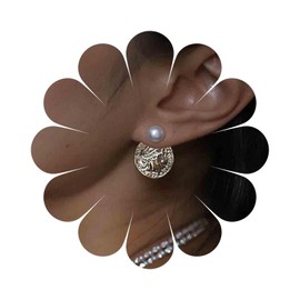 Aneneiceera Vintage Medallion Coin Stud Earrings Gold Disc Coin Earrings Pearl Coin Ear Jacket Earrings Tiny Pearl Earrings Jewellery For Women, Zinc