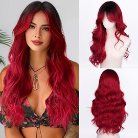 Fulang Hair Long Wave Omber red Wigs for Women Synthetic Hair Heat Resistant Wig for Daily Party Cosplay Use