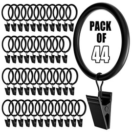 Homyplaza 44 Pack Curtain Rings with Clips, Heavy Duty Drapery Clip,Tension Rods Hooks, Polish Black Curtain Hangers Hook for Home Decorative, 2 Inch Rustproof Eyelet Fits up to 1.5 inch Curtain Rods