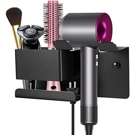 Hair Dryer Holder Wall Mounted, BOJDOPIE Blow Dryer Organizer for Bathroom, Aluminum Alloy Multi-Functional Hair Dryer Rack for Dyson Supersonic, Morden Black