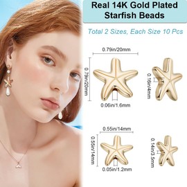 Beebeecraft 1 Box of 20 Starfish Beads Made of Metal Real 18 Carat Gold-Plated Ocean Theme Summer/Beach Charms Animal / Sea Life Star Spacer Bead for Jewellery Making Earrings
