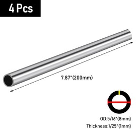 Eoiips 5/16" OD 304 Stainless Steel Tube, 7.87" Length, 4 Pcs