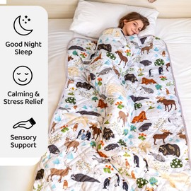 Aricove Weighted Blanket Kids, 7 lb, 40x60 inches, Small Twin Size, Soft Cotton, Machine Washable, Grey/Snow Animals