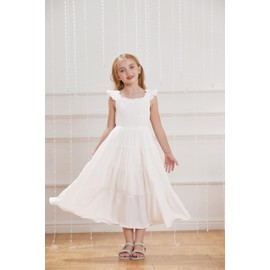 Girls White Dress Tie Back Maxi Cute Girls Summer Long Dress Size 8-10