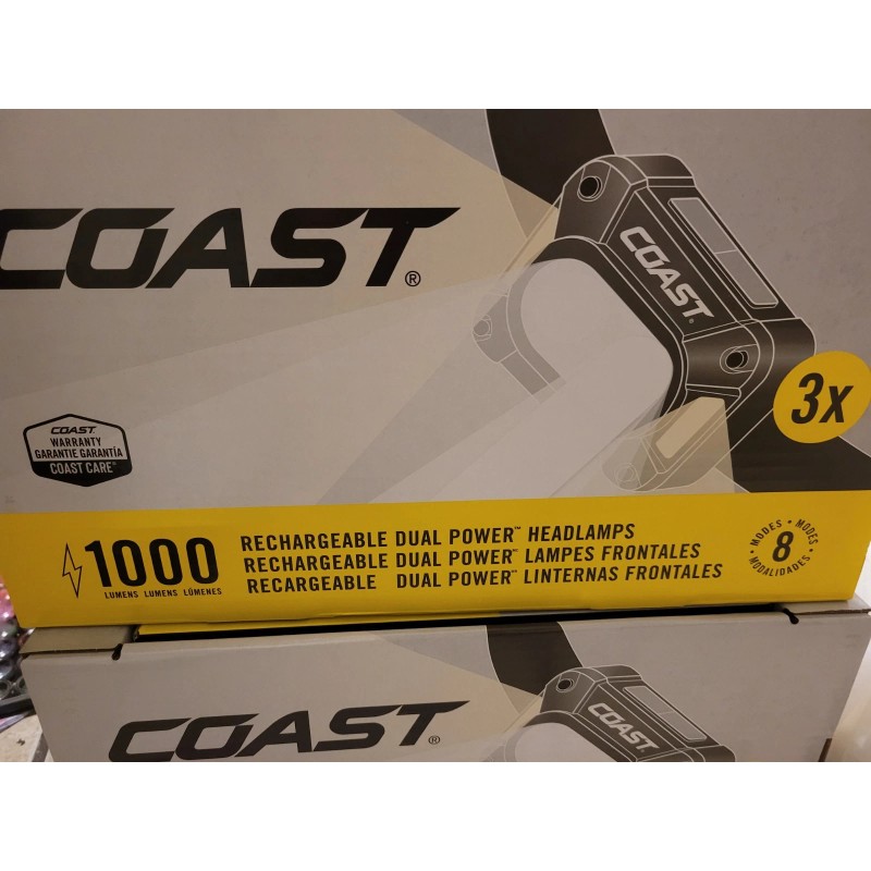 Coast "3-PACK" 1000-Lumen Headlamp Rechargeable Dual Power WATER PROOF IPX7