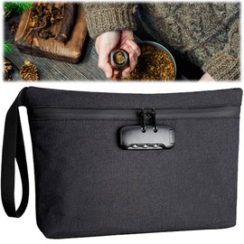 QSLKI Odourproof Bag with Lock, Odour-Proof Bag with Carbon Lining, Waterproof Fabric Bag, Certificates and Medical Organiser, Travel Bag, for Travel, Storage, Black, 30 x 20 cm, black