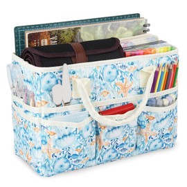 qianshan Craft Organizer Tote Bag with Multiple Pockets, Large Art Storage Caddy with Handles for Art, Craft, Sewing, Make-up，Scrapbooking, Medical, and Office Supplies Storage.Blue Jellyfish