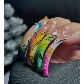 Gleamrain Curved Press on Nails Long for Women Prom 24pcs