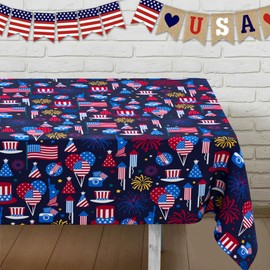 bnhjsdw 4th of July Tablecloth Memorial Day Patriotic American Flag Table Cloths for Indoor and Outdoor Kitchen Dining-60 x84 Rectangle
