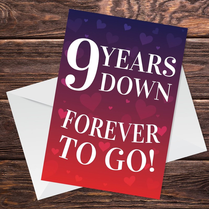9 Years Down Forever To Go 9th Anniversary Card For