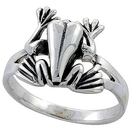 Sterling Silver Movable Frog Ring for Women 1/2 inch Size 8