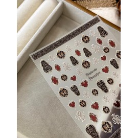 ESOTERIQUE Rococo Retro Luxury Nail Art Stickers, 5D Embossed Black & Red Heart-Shaped Decals, Medieval Palace Style Nail Design for Women, Elegant Nail Art Accessories, 1 Sheet