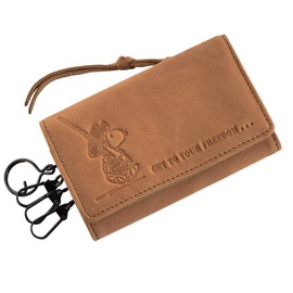 Peanuts 37262 [Freedom] Series Key Case, Men's, Women's, Genuine Leather, Simple, 4 Strands, Key Hook, Bill Pocket, Coin Purse, Camel