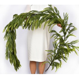Real Touch Norfolk Pine Garland Artificial Faux Greenery Garlands Christmas Norfolk Pine Garland for Christmas Holiday Seasonal Indoor Mantle Decor (2, 6FT)